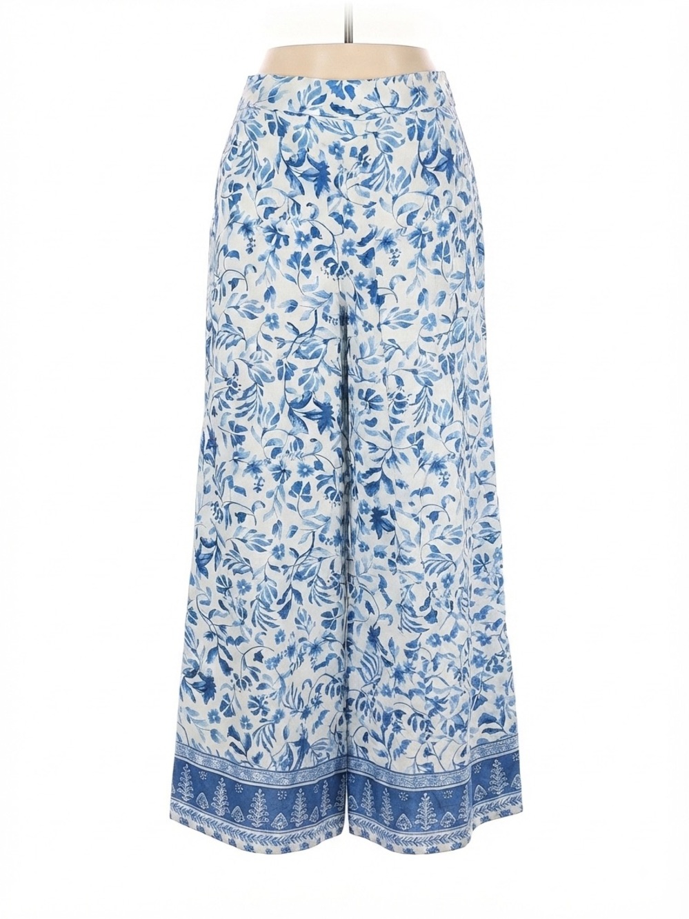 Joie blue and white floral wide-leg linen pants medium